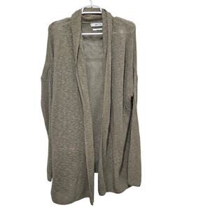 Mango Open Knit Cardigan Linen Blend Olive Large